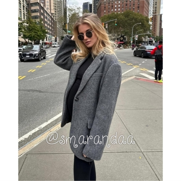 Zara Faux Fur Blazer Jacket Gray - Picture 7 of 16